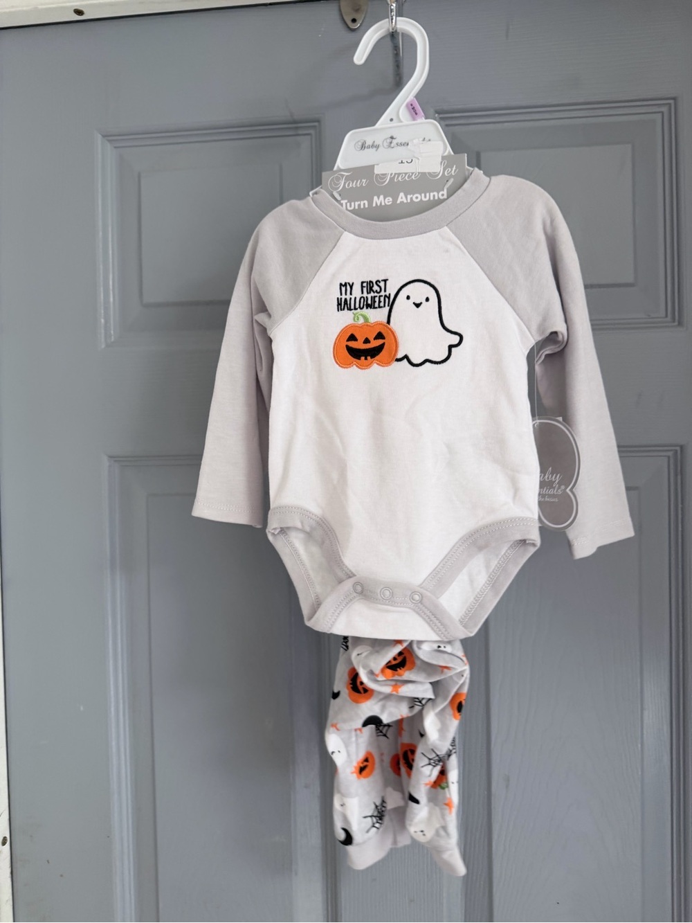 Baby Essentials White and Gray My First Halloween Ghost & Pumpkin Four-Piece Set